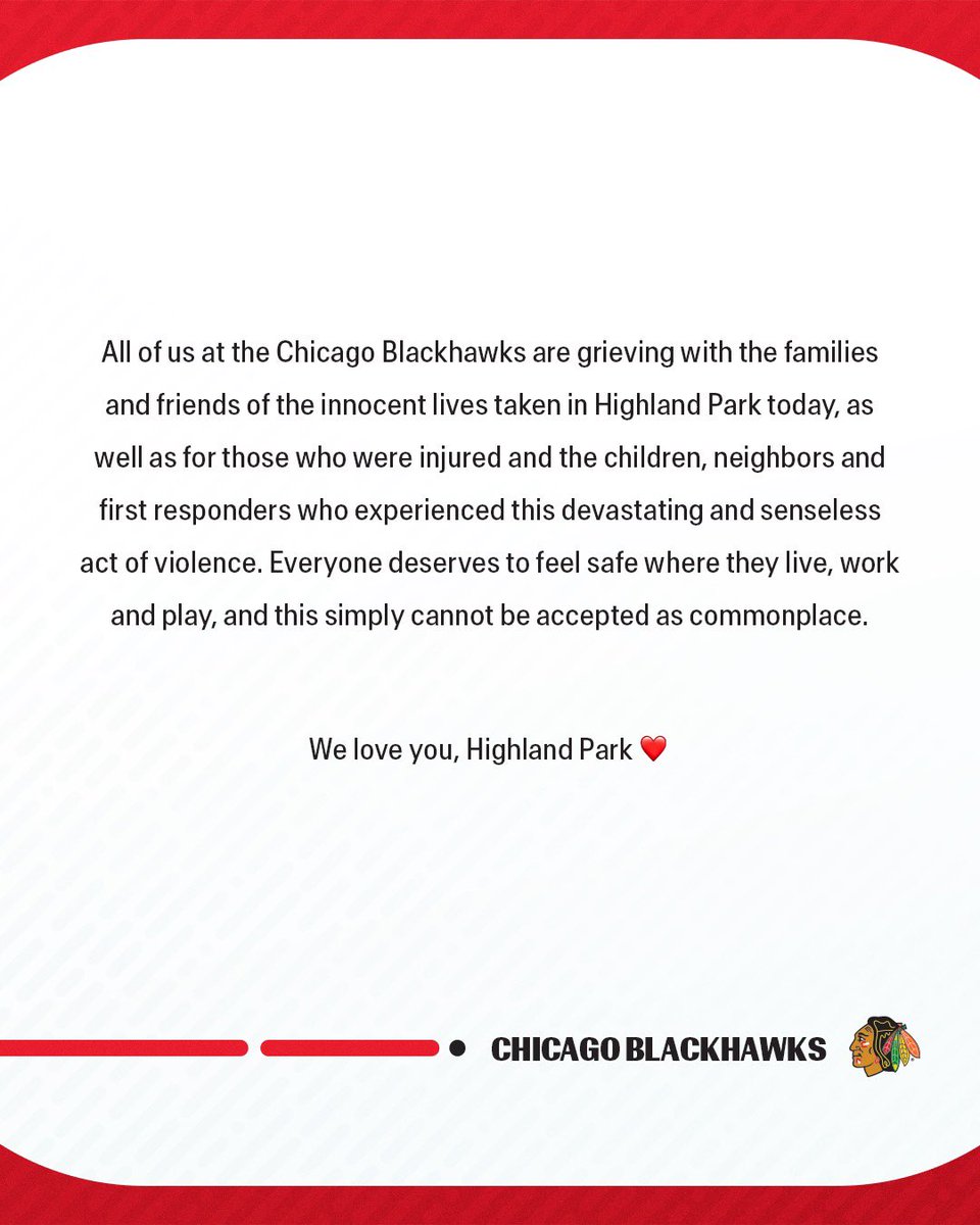 NHLBlackhawks's tweet image. We love you, Highland Park ❤️
