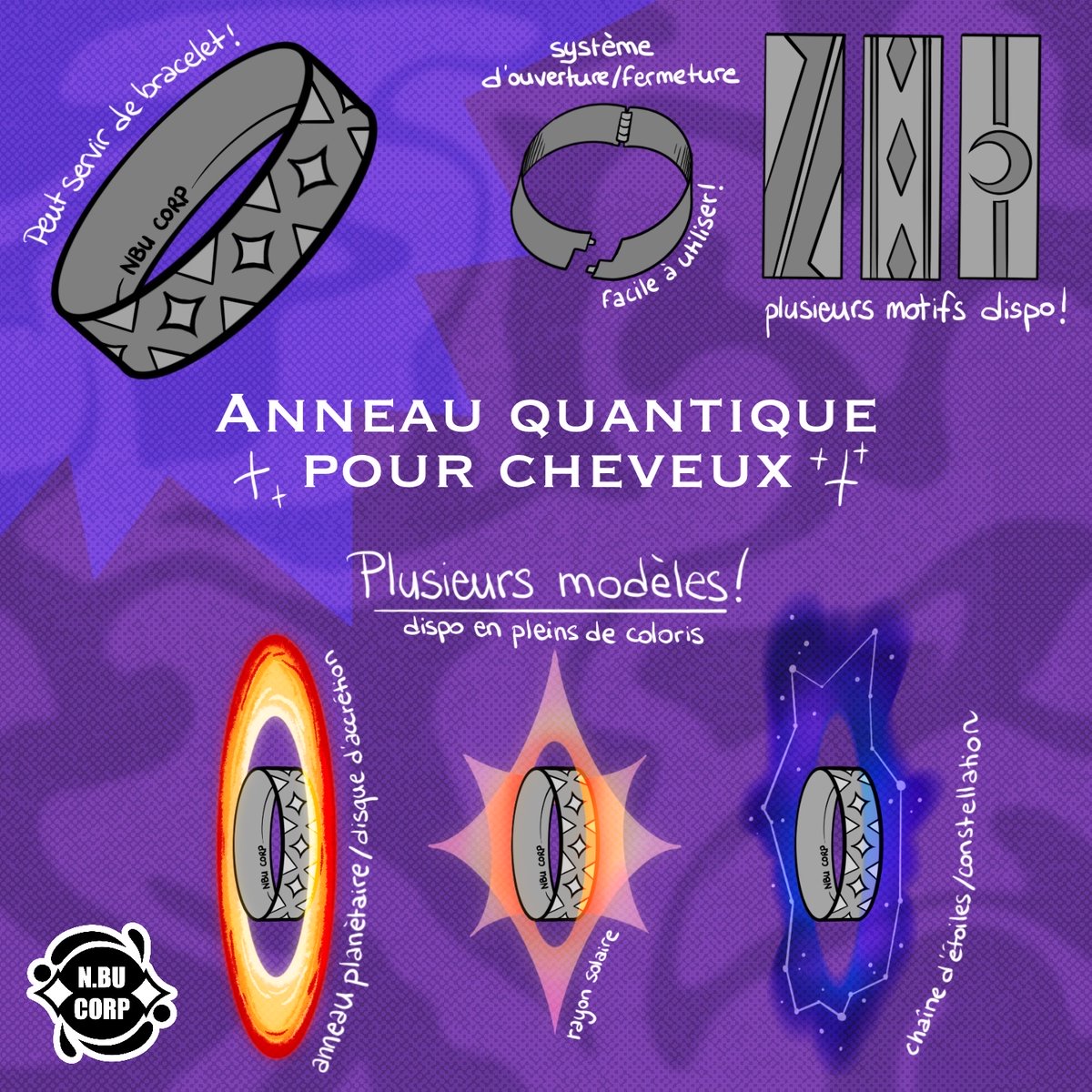 NOUVEAUTÉ #NBUCORP !!!
L'anneau quantique pour attacher vos cheveux ou à porter comme bracelet ! 
Il est possible d'activer ou non les effets de l'anneau (disque d'accrétion / rayon solaire / constellation)

J'espère que ça vous plaira !

#Universona