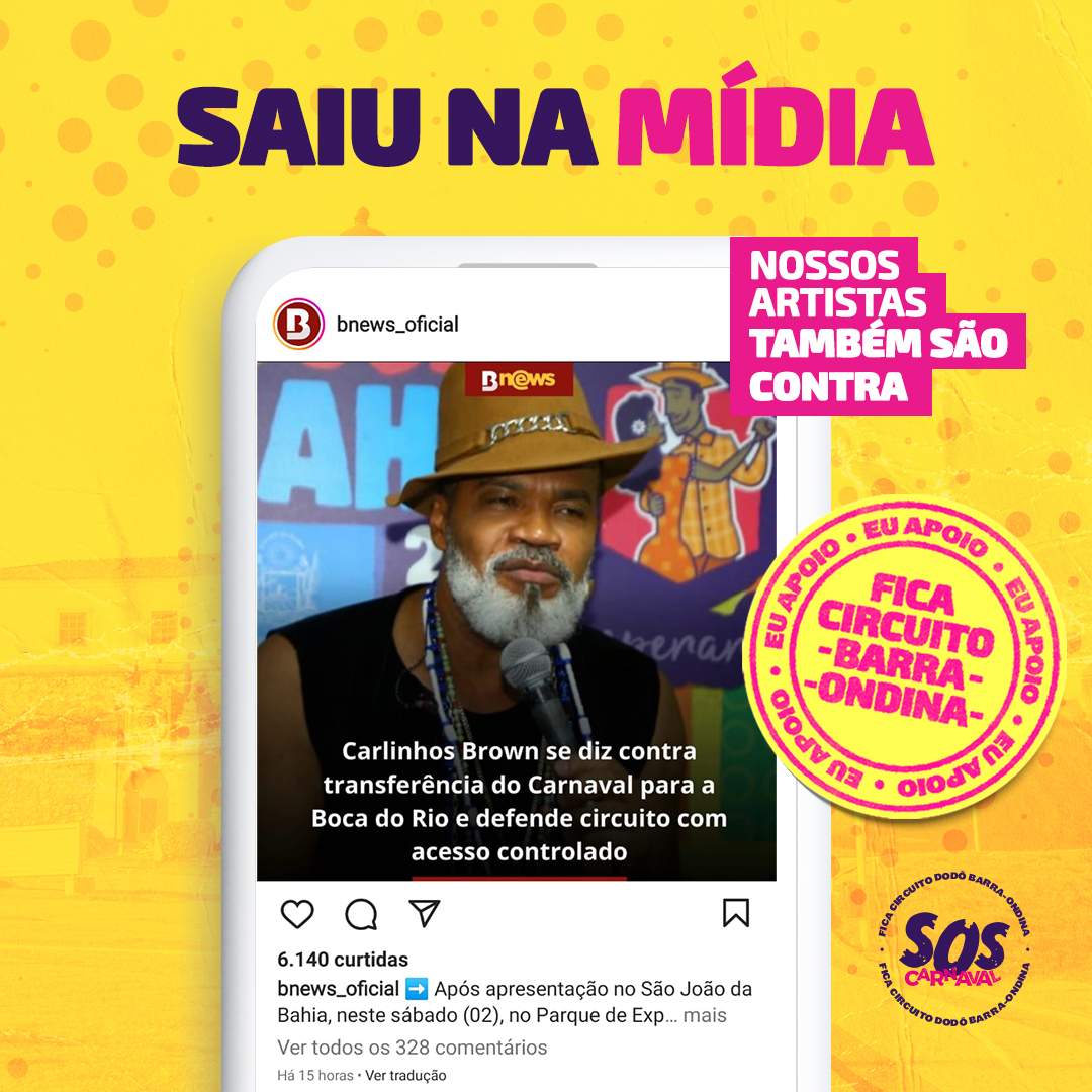 soscarnaval_ssa's tweet photo. Não são apenas os foliões que são contra a do Circuito Dodô. Os artistas que abrilhantam a nossa festa já começam a se manifestar contra essa proposta de migração do circuito Barra-Ondina para a Boca do Rio.

Vejam o relato do cacique Carlinhos Brown. https://t.co/Qw0K0ukuLA