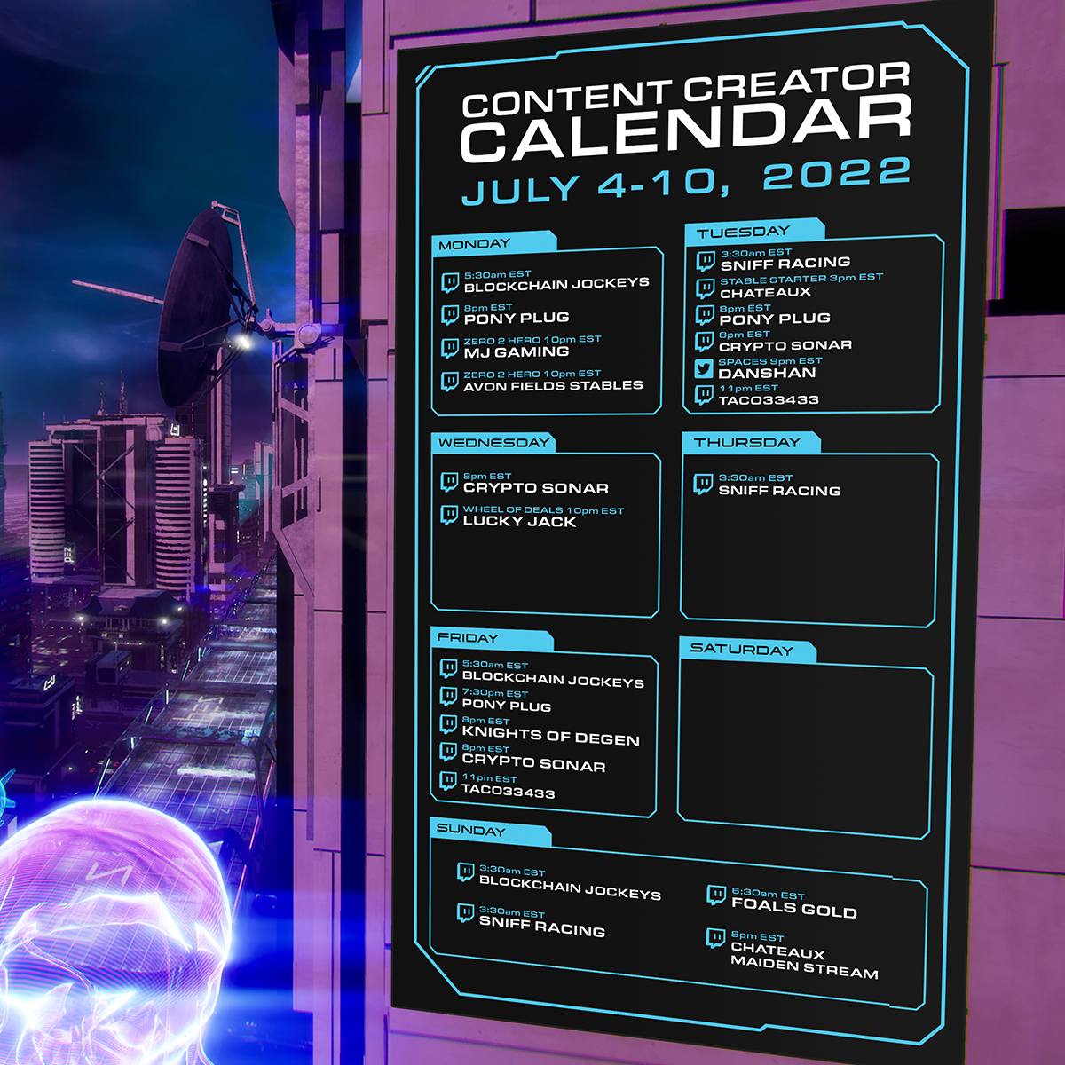 Streams, on streams, on streams. Check 'em out!

Connect with the creators @HerbyHerb42, <a href="/PonyPlug247/">PonyPlug</a>, @PonyZook, <a href="/KnightsOfDegen/">Knights of Degen</a>, <a href="/Foals_Gold/">Foal’s Gold Stables</a>, <a href="/Taco33433/">Taco</a>, <a href="/Spotonparts/">DanShan</a>, <a href="/LuckyJackamoto/">🍀 LuckyJack 🍀</a>, <a href="/Redman_vrsc/">Redmans Smokehouse</a>, <a href="/philnjade/">Lucky_1988🍀</a>, <a href="/andrewsniffer/">Sniff Racing</a> and <a href="/xMJ_GAMINGx/">MJ Gaming</a>.