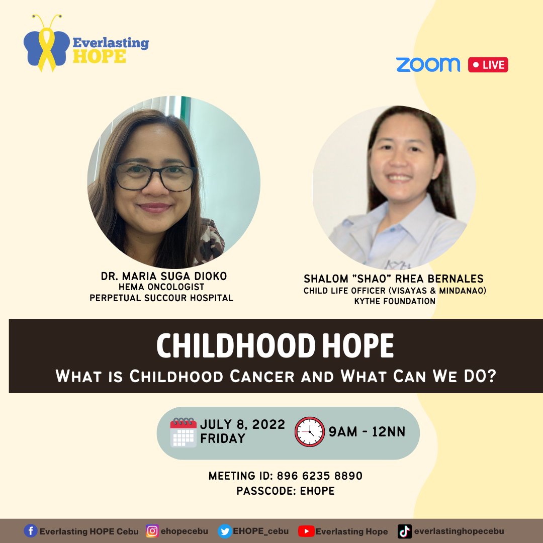 EHOPE_Cebu's tweet photo. Join us on July 8, 2022 

Get to know what is Childhood Cancer and what can we do? https://t.co/iDeI5yuFSP