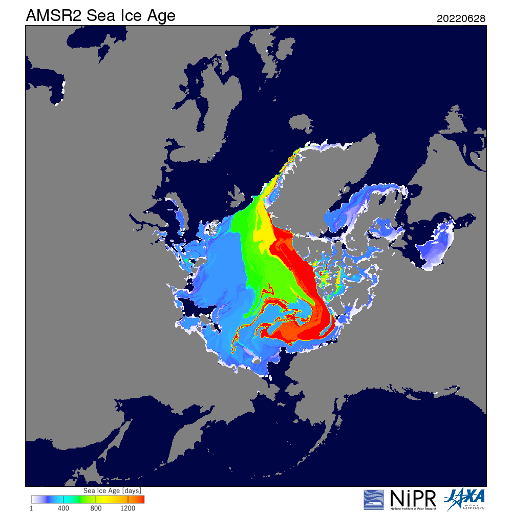 Sea ice age from Japan's National Institute of Polar Research (NIPR) and JAXA is now available on the Cryosphere Now section of the GCW website (globalcryospherewatch.org/state_of_cryo/…), for both the Arctic and Antarctic.