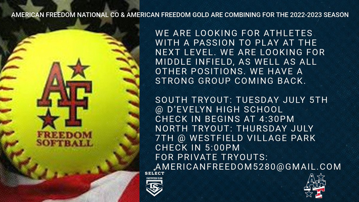 Tryouts are this week. Looking forward to this merger as it will be loaded with talent and room to add more talent who wants to prepare to play at the next level. surveymonkey.com/r/7VVRWTH #afstrong #louisvillesluggerselect