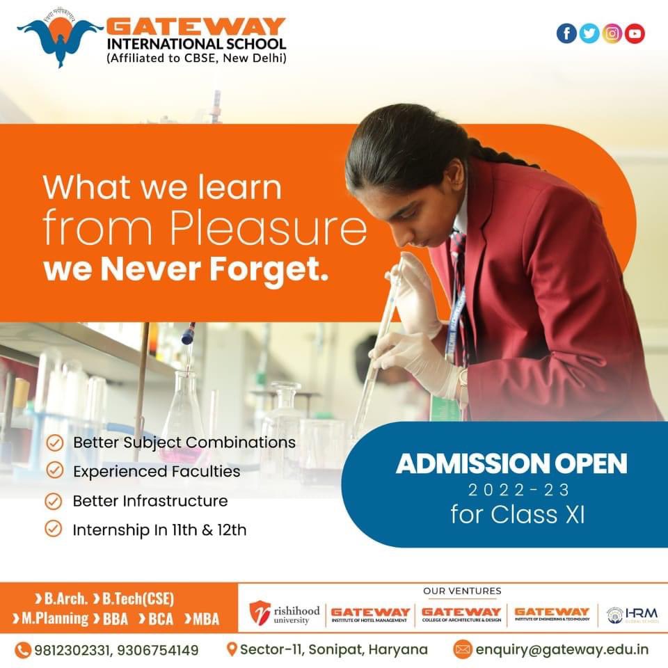 gateway_gis's tweet photo. What we learn from Pleasure we Never Forget . 
🔸Better Subject Combinations 🔸Experienced Faculties 
🔸Better Infrastructure 
🔸Internship In 11th &amp; 12th

Admission Open 2022-23 for Class XI

Contact us: 9812302331, 9306754149
Website:- https://t.co/RKRHtcnH2O

#GIS https://t.co/egMjfgShtk