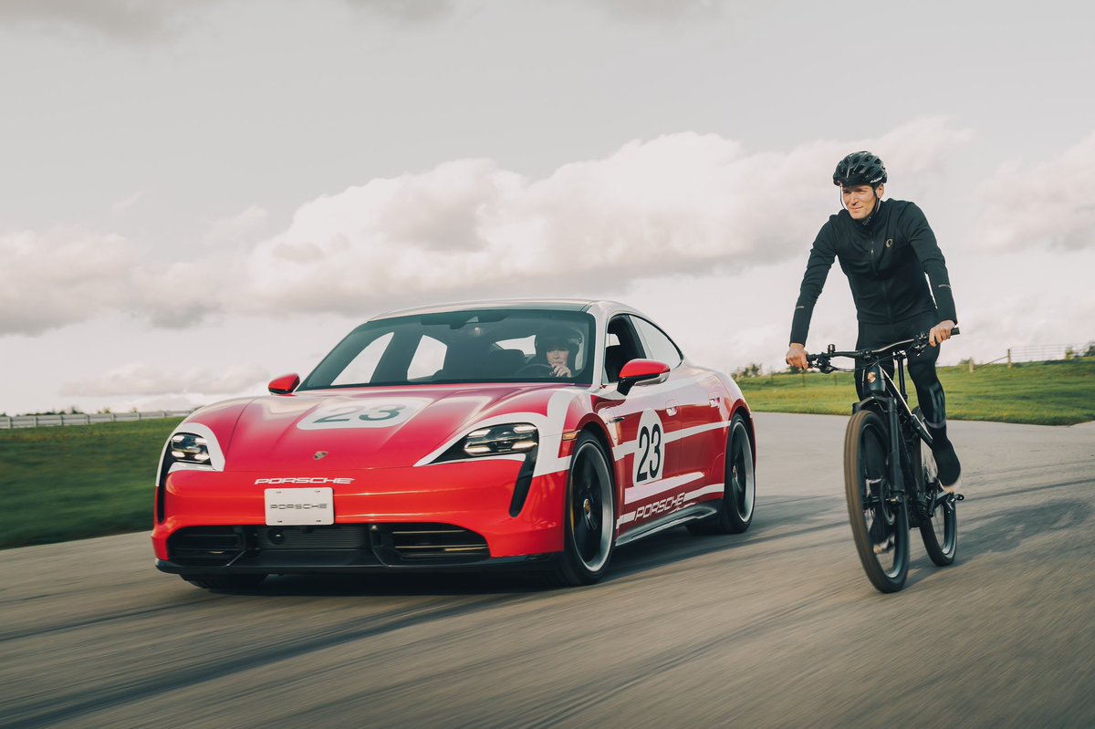 autostradamag's tweet photo. Trading places. Celebrated race car driver @ZRobichon and cross-country mountain bike champion @emilybatty swap seats to test the electric Porsche Taycan and Porsche Bike Cross. Read the full story in our latest issue of Autostrada, available across North America. @PorscheCanada https://t.co/OP1sL3MxMX