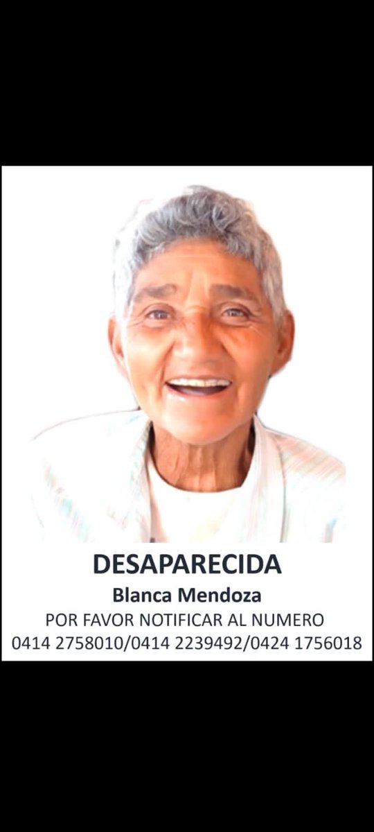 AlexaGomezDos's tweet photo. Buenas noches. Señora desaparecida del sector agua fría Miranda. Cualquier información por favor contactar con sus familiares. Muchas gracias https://t.co/YvDjMqutlS