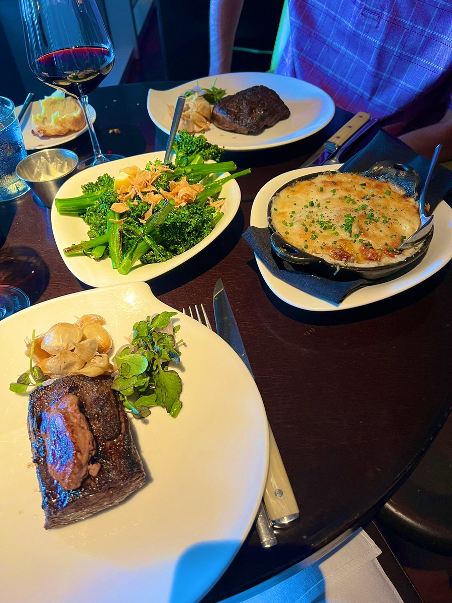 StevieAndLane's tweet photo. We both had the #RibCap #Spinalis #RibEyeCap - I had with #FoieGras. The truffle scalloped potatoes were out of this world! https://t.co/MQ11fVTtvm