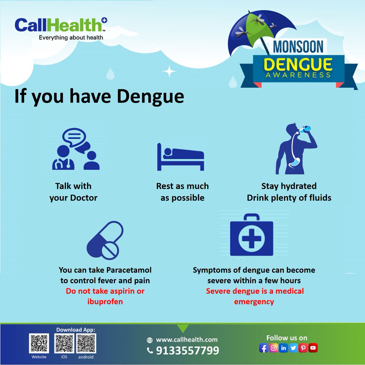 CallHealthIndia's tweet photo. Dengue complications can be deadly. Here is what you need to know about dengue complications.
Call Us: 9133557799
Book Online: https://t.co/cqEkNmsazR
or, App: https://t.co/FeliEeSc5b
#CallHealth #dengue #malaria #chikungunya #health #services #doctor #emergency #healthcare https://t.co/2U9fVifMVj