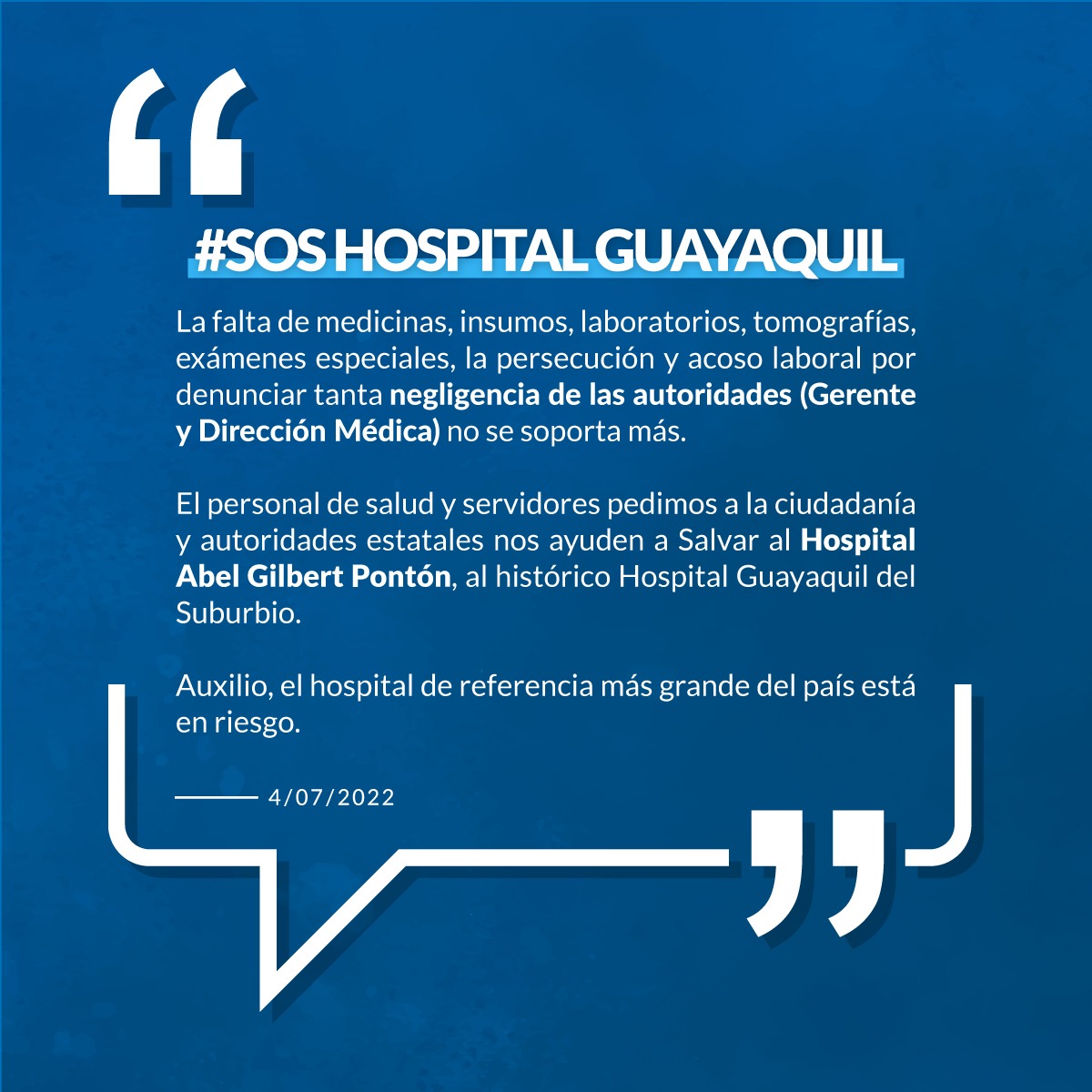 MnicaVeloz's tweet photo. #SOS Hospital Guayquil 
Ya no aguantamos más, están destruyendo el hospital. Falta todo medicinas e insumos. Ya basta !!! @elcomerciocom @el_telegrafo
@ecuavisa @AnderssonBoscan @NoticiertasEc

#Baños #borrero #urdesa #garces https://t.co/5hvccq9cdo https://t.co/IEDvqvSuFd