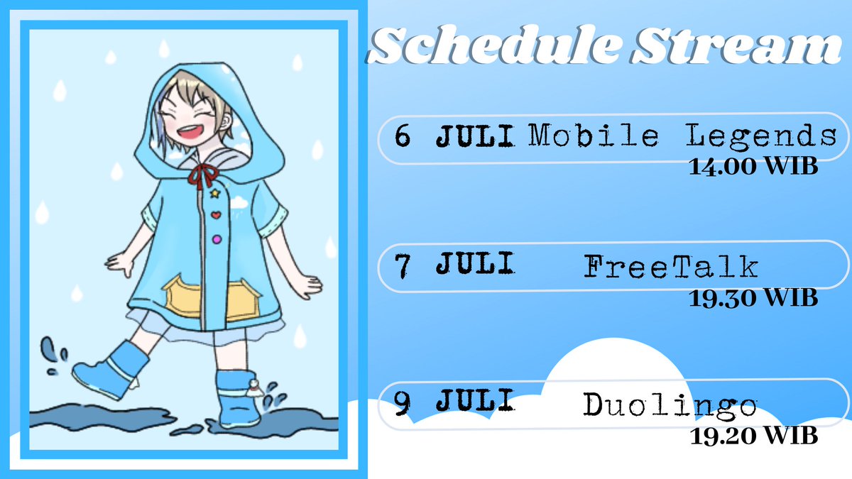 AwakaneYuma's tweet photo. 📅 STREAM SCHEDULE UPDATE 📅

﹌﹌﹌﹌﹌﹌﹌﹌
6 Juni : Mobile Legends
7 Juni : FreeTalk
9 Juni : Duolingo

﹌﹌﹌﹌﹌﹌﹌﹌﹌
*note,Jadwal bisa berubah kapan saja https://t.co/WZOd1JYTah