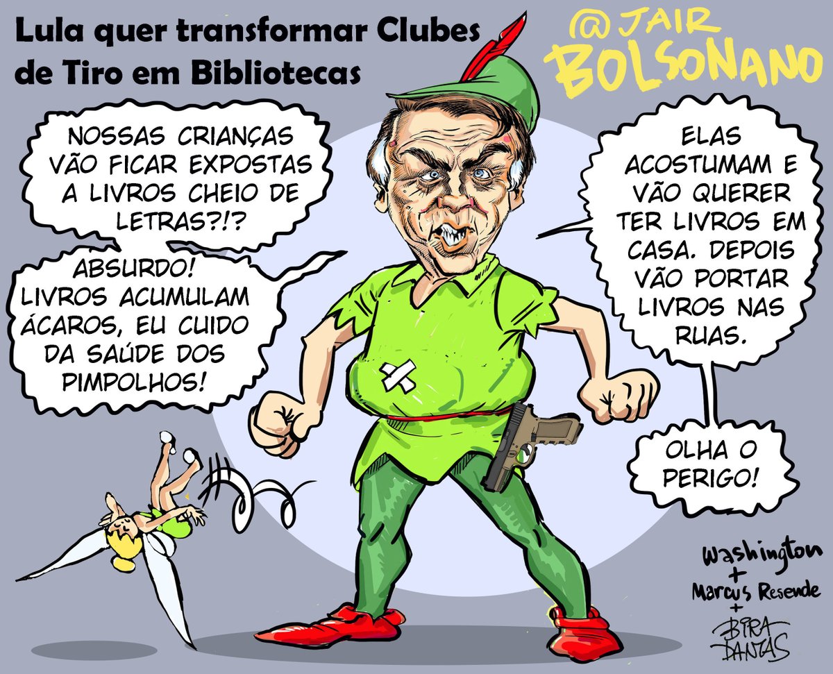 BiraCartunista's tweet photo. #SíndromeDePeterPan #Bozo
Baseado em frases de @JairBolsonano_, @Washing28173145 e @MarcusResende36.
#ClubeDeTiro #Biblioteca 
#LulaNoPrimeiroTurno #LulaPresidente2022 #ChargePirralha #Chargeada #BolsonaroNaCadeia #BozoNaTerraDoNunca https://t.co/G9MwqrAtMz