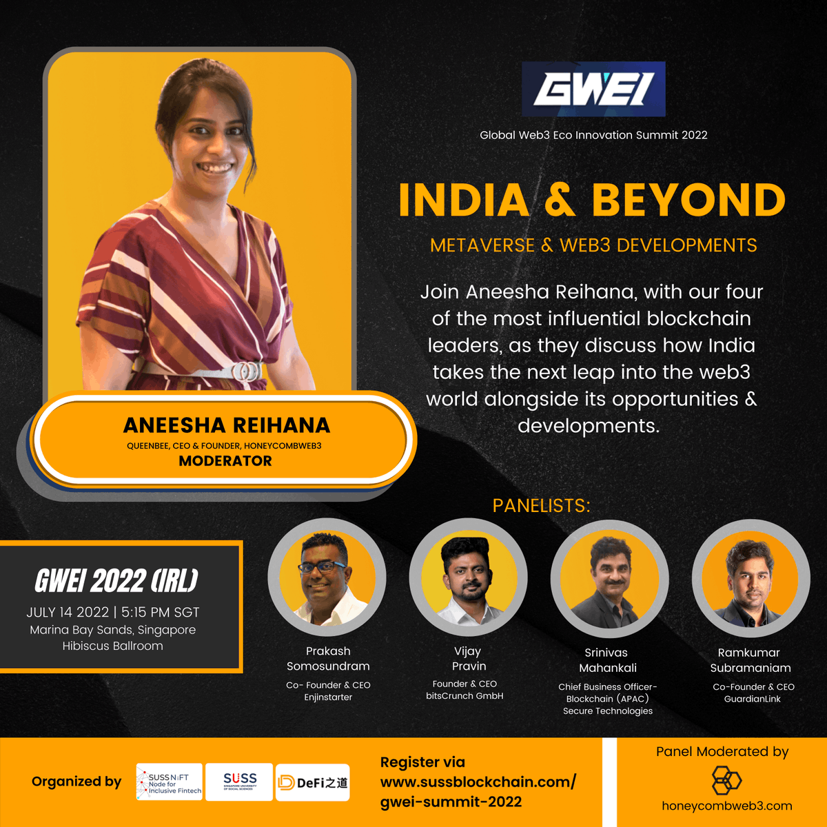 The Hive is buzzing in excitement for the Global Web3 Eco Innovation Summit! #GWEI2022

Join the conversation as Aneesha, our <a href="/QueenBeeHcw3/">Aneesha Reihana</a>, and panelists discuss #web3 &amp; #metaverse development 🤓

Register at lnkd.in/dDP42vQw

Learn more at gweisummit.com 🐝🌐