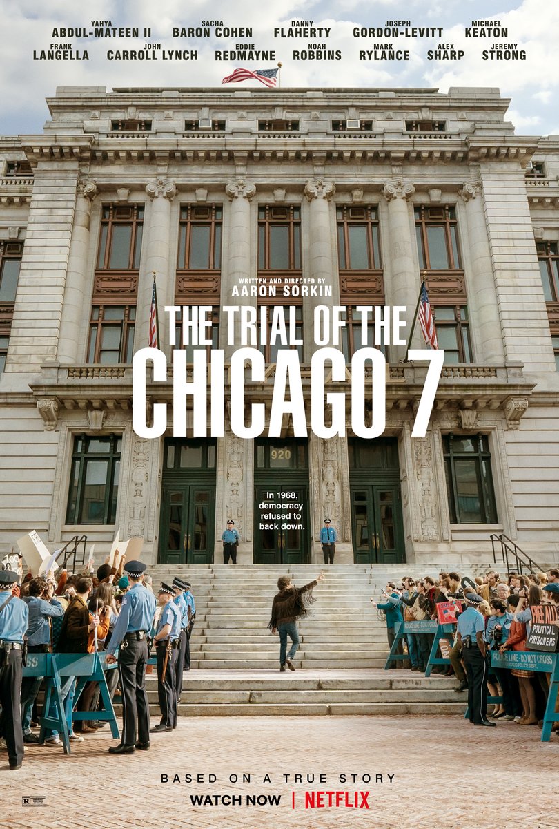 2 years ago today, Aaron Sorkin's THE TRIAL OF THE CHICAGO 7 premiered on Netflix.
The film starred Jeremy Strong, Sacha Baron Cohen, Yahya Abdul-Mateen II, and more. Sorkin's picture lost all 6 of its Oscar nominations.
Read the full review: https://t.co/vpR7BRRDB4 https://t.co/tH9OQhseo1