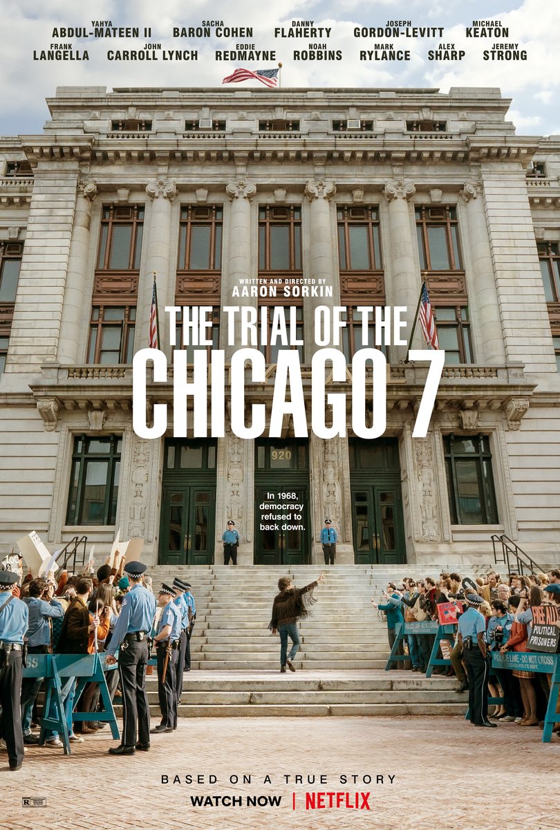 2 years ago today, Aaron Sorkin's THE TRIAL OF THE CHICAGO 7 premiered on Netflix.

The film starred Jeremy Strong, Sacha Baron Cohen, Yahya Abdul-Mateen II, and more. Sorkin's picture lost all 6 of its Oscar nominations.

Read the full review: https://t.co/vpR7BRRDB4 https://t.co/tH9OQhseo1