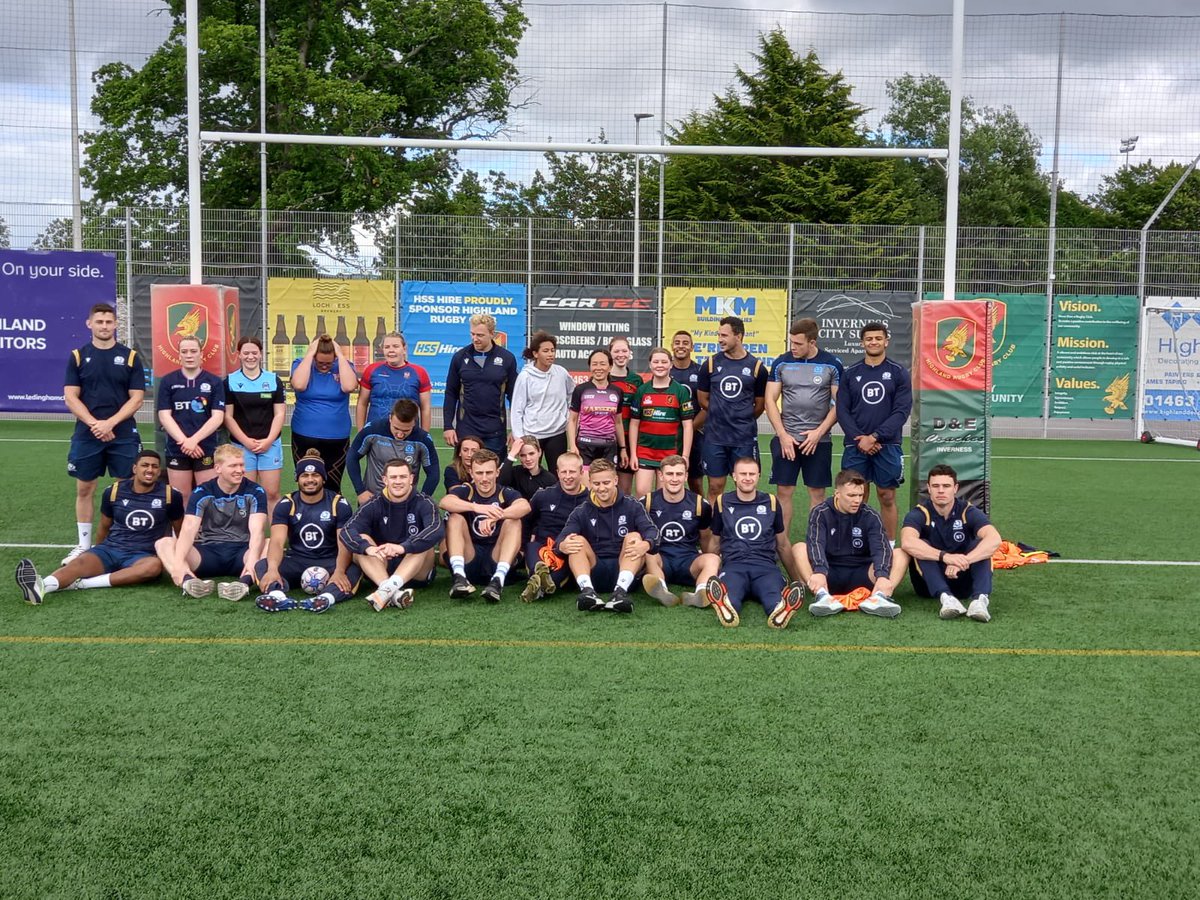 HCommunityRugby's tweet photo. Massive Thanks to @Scotlandteam 7s for leading a fantastic session and joining in and showing us how it’s done ❤️💚🦅🏉 #HereforHighland #AsOne https://t.co/P5nXleGVJZ
