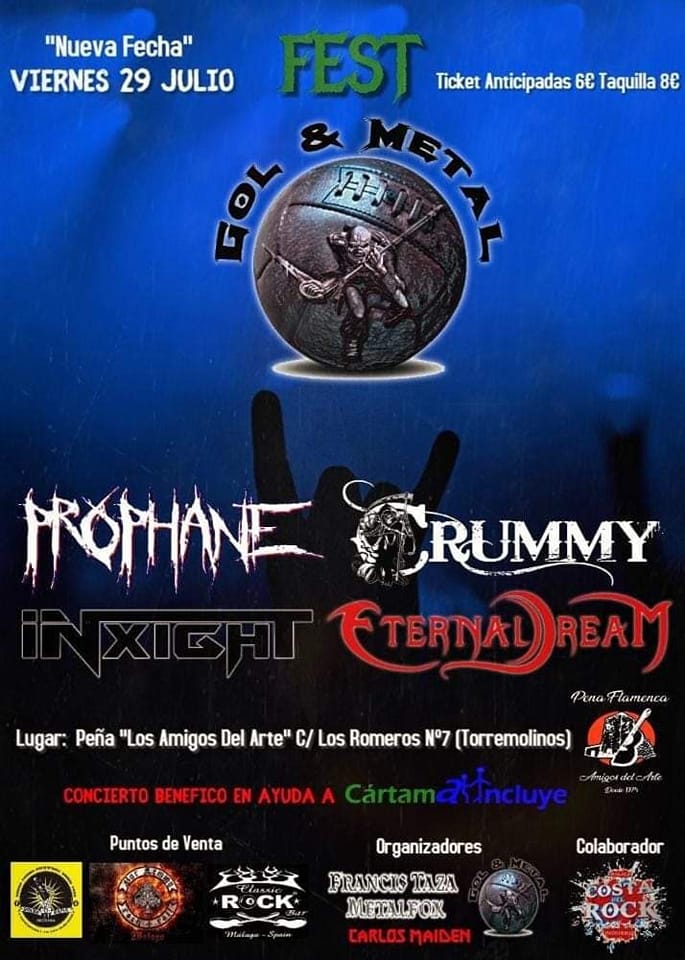inxightmetal's tweet photo. El próximo VIERNES 29 DE JULIO nos vemos en el Gol & Metal Fest!! Te apuntas?
Evento solidario de ayuda a @cartamaincluye
🎟 Entradas anticipadas 6€
🎟 Taquilla 8€
- Eternal Dream
- Crummy
- Inxight
- Prophane
#inxight #Golmetalfest #rock #festival #Conciertos #heavy https://t.co/b0r3l7g7w5