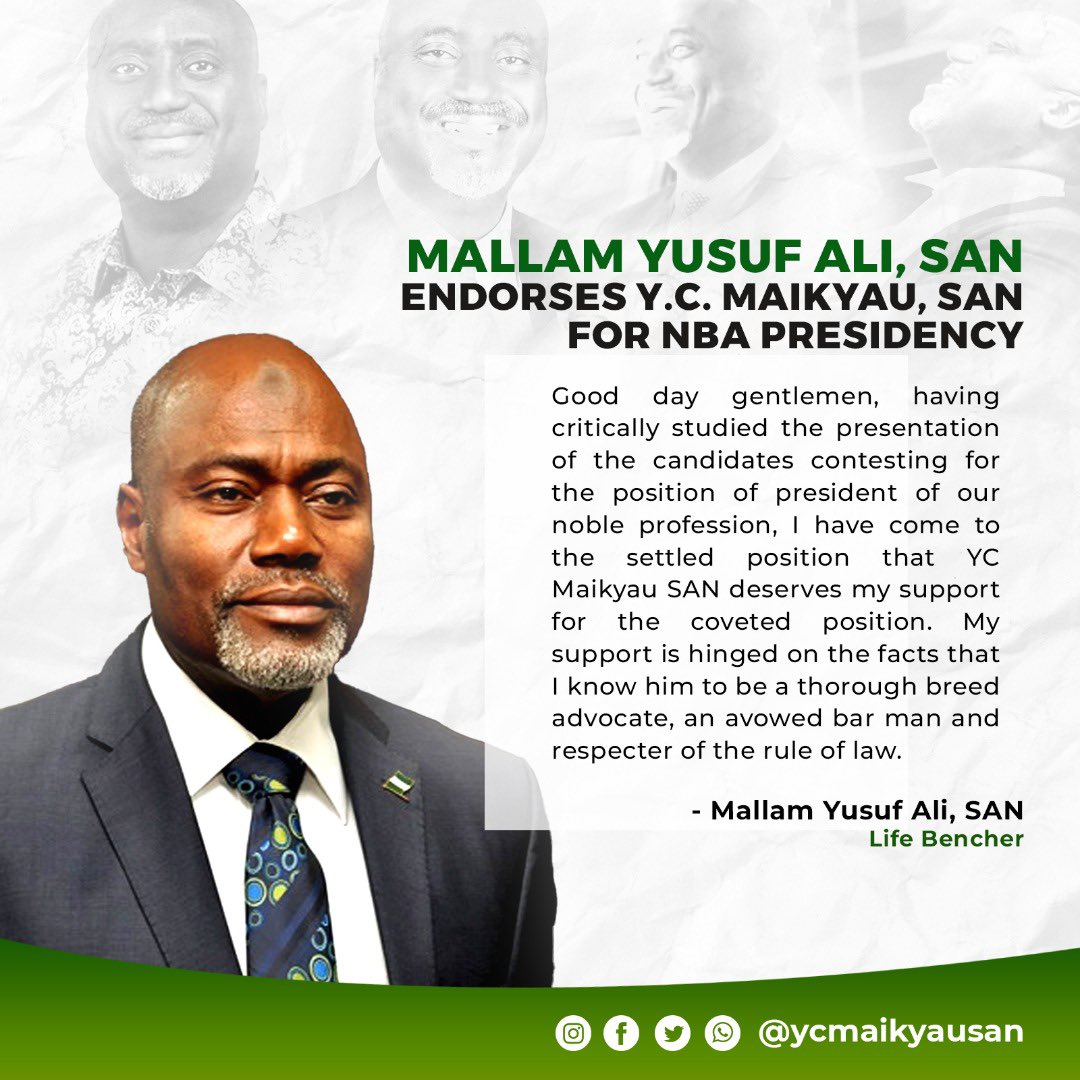 It is an honour to be recognized by our own Mallam Yusuf Ali, SAN. I truly appreciate the confidence reposed in me and I will not disappoint. #BuildingADynamicBar