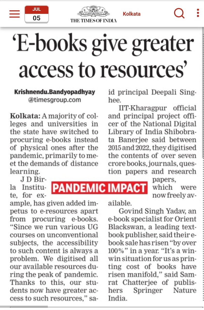 KrishbTOI's tweet photo. An era of e-books and virtual libraries
#ebooks #elibraries #bookslover #Bookworm
@NationalLib_GoI @RrrlfKolkata @librarycongress
https://t.co/VRfz2TPycE https://t.co/S9JiHJfSlK