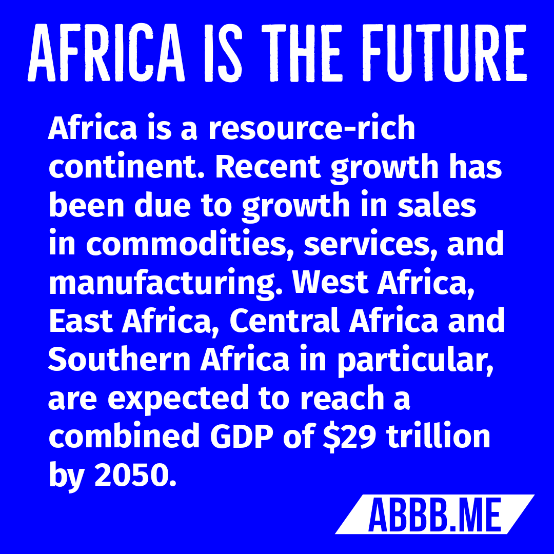 abbain_inc's tweet photo. #Africa is a resource-rich continent. Recent #growth has been due to growth in #sales in #commodities, services, and #manufacturing. West Africa, East Africa, Central Africa and Southern Africa in particular, are expected to reach a combined GDP of $29 trillion by 2050. https://t.co/iKPdo3V1dQ