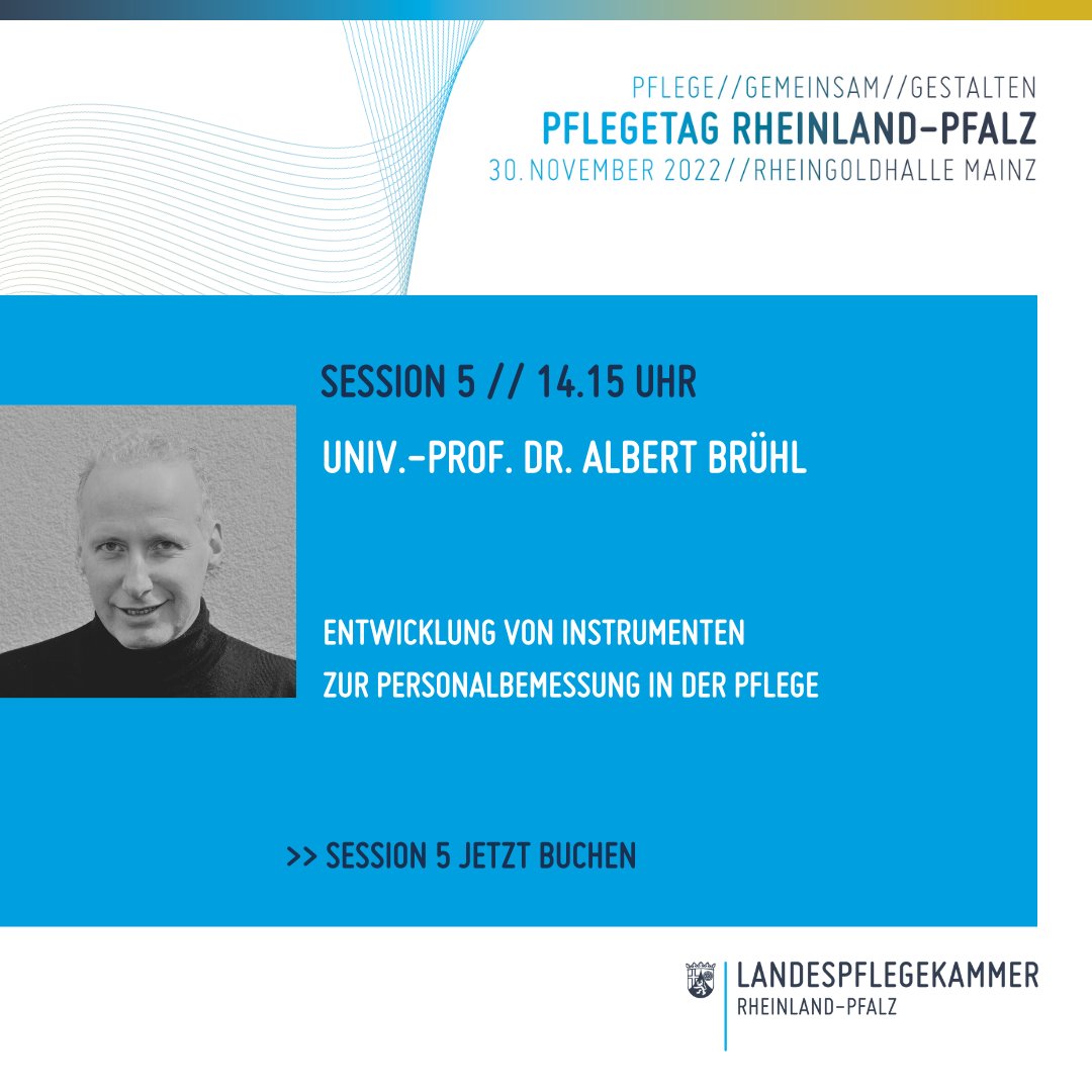 Pflegetag RLP - Programm Session 5:
Entwicklung von Instrumenten zur Personalbemessung in der Pflege
Sprecher: Univ.-Prof. Dr. Albert Brühl

pflegetag-rlp.de/index.php/prog…
#pflegetagrlp #pflegekammerrlp #personalabmessung #pflege #mainz #rheingoldhalle