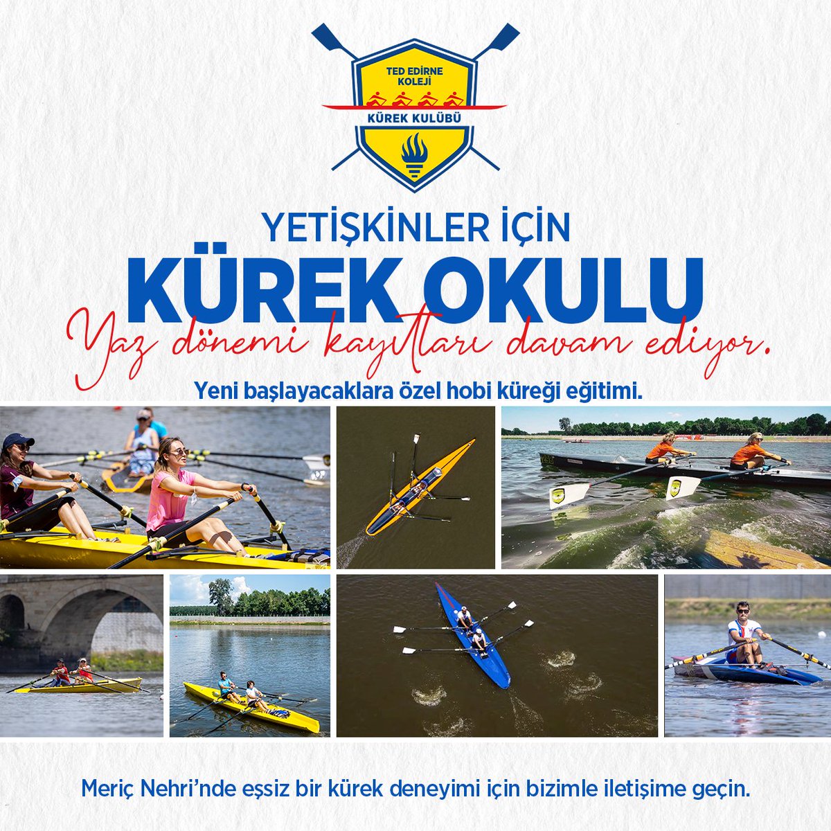 Yetişkinler için #KürekOkulu yaz dönemi kayıtlarımız devam ediyor. Yeni başlayacaklara özel hobi küreği eğitimi için bizimle iletişime geçebilir, #MeriçNehri'nde eşsiz bir kürek deneyimi yaşayabilirsiniz.