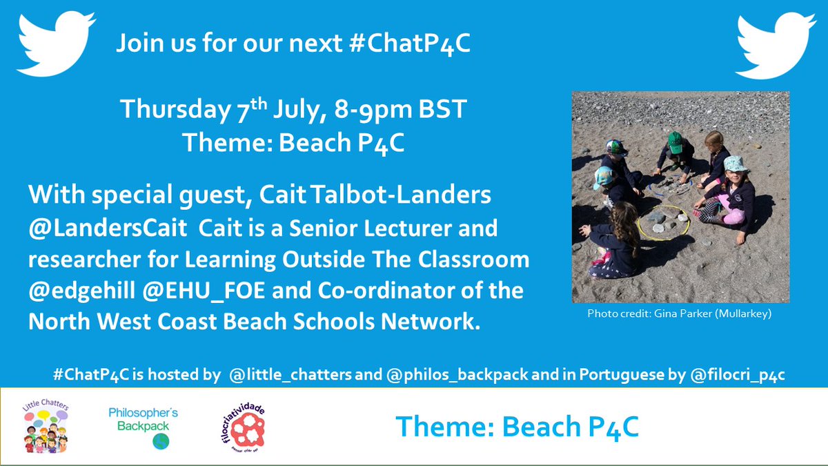little_chatters's tweet photo. Just about to meet with @LandersCait @EHU_FOE to finish planning for #ChatP4C on Thursday, from 8-9pm BST. Our focus with the sun shining for many of us here in England #BeachP4C #OutdoorEdChat #Outdoorlearning @philos_backpack @filocri_P4C https://t.co/lb1JgxHhb6