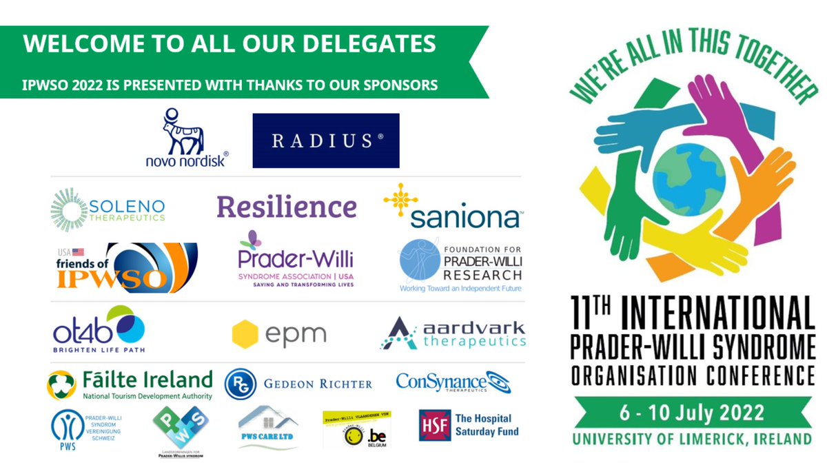 ipwso's tweet photo. Welcome to our delegates as you start to arrive for #IPWSO2022 with @PWSAI! Many thanks to our sponsors for making this event possible. @novonordisk @Radius_Health @fpwr @PWSAUSA @friendsofipwso @Saniona_AB Soleno Therapeutics @OT4Bfrance @epmip Aardvark Therapeutics https://t.co/96WijMLL9P