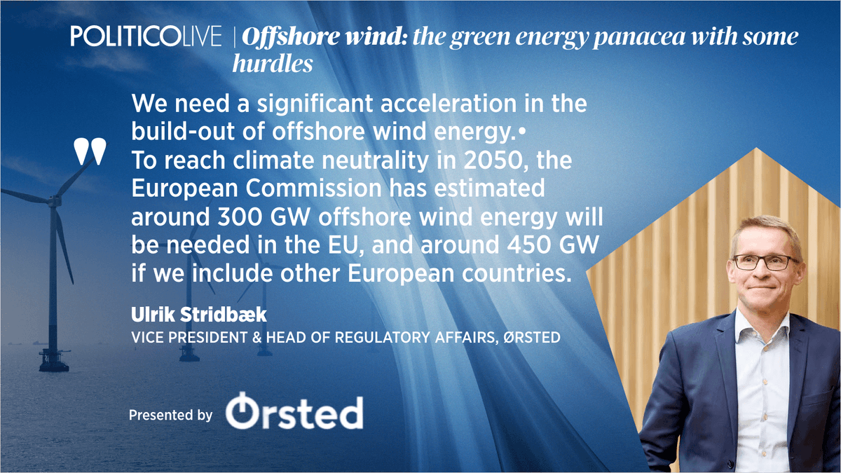 LivePOLITICO's tweet photo. Ulrik Stridbaek @Orsted opens our event this morning on #EUoffshorewind. Check out some of his remarks below and tune in live #REPowerEu #EUGreenDeal https://t.co/nWITm6uL8H