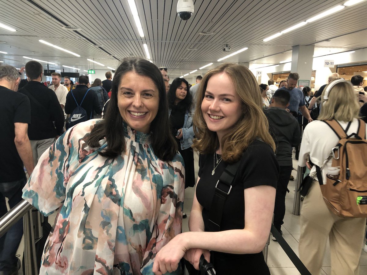 themuseumtimes's tweet photo. Travelling #2Odense22 via #Schiphol airport with @LIBEReurope’s intern Bridget. Luck is on our side! Only spent an hour going through security &amp; our flight on @SASairlanes is on time! Here’s to a great #LIBER2022! We’re excited to do the conference comms!@LIBERconference https://t.co/FUkh3yLl6k