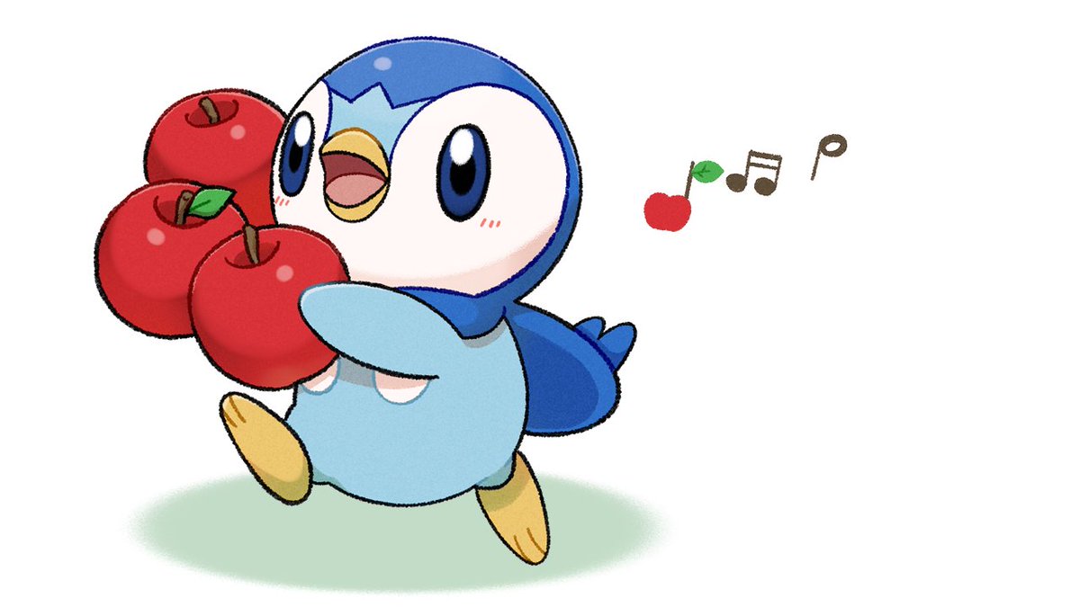 piplup holding no humans pokemon (creature) tongue food open mouth solo  illustration images