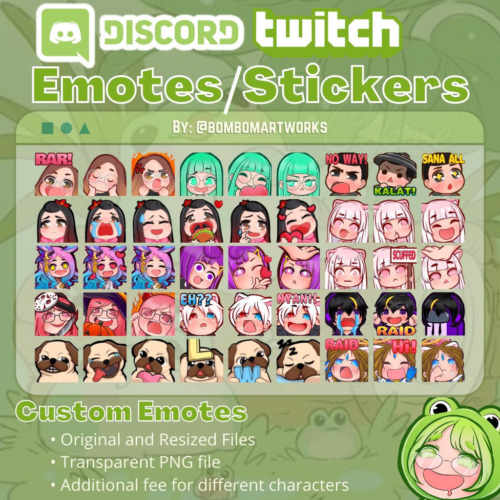 ahtebom's tweet photo. UPDATED PRICE π
Open for Commission π
π± CUSTOM EMOTES/STICKERSπ±
Price: 10$/300php per Emote
Set of 3 β 20$ / 500php
Set of 6 β 50$ / 1500php
Set of 10 β 80$/2500php
π±TWITCH PANELSπ±
β¨ SIMPLE DESIGN
Set of 3 β 15$ / 400php
Set of 6 β 20$ / 1000php https://t.co/Wfq08YCmSU https://t.co/CGWf3M3LR8