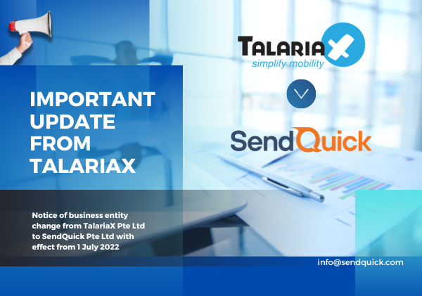 txsendquick's tweet photo. Hey everyone, we've rebranded!

We will be officially operating under a new business entity, SendQuick Pte Ltd to replace TalariaX Pte Ltd. The former company will continue to exist as a holding company. This will take effect from 1 July 2022.

https://t.co/M1hGQ0ybQ0 https://t.co/mxFEIPy2w4