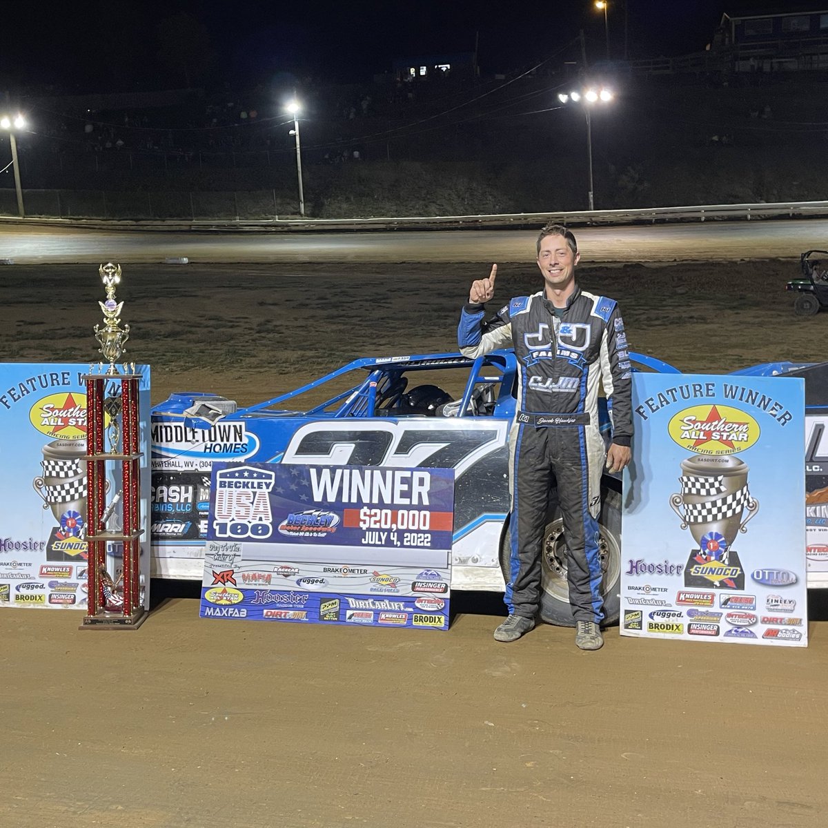 SASDIRT's tweet photo. The richest win in Jake Hawkinsโ career comes on Independence Day at Beckley Motor Speedway! โ๏ธ๐ฐ๐ https://t.co/buIGRy8F6R