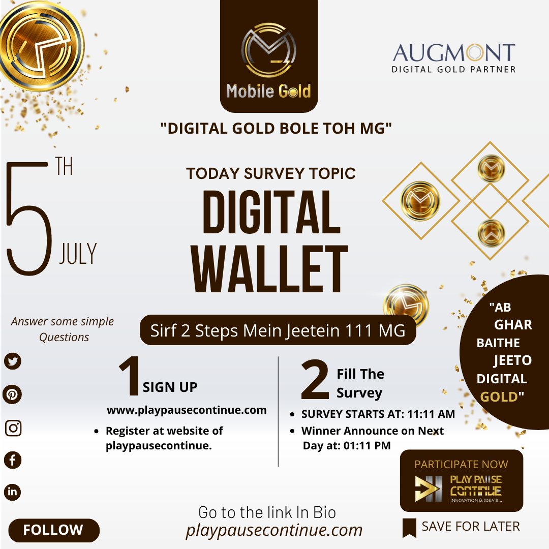 HITESHC21856879's tweet photo. Start winning Digital Gold worth of 111 MG.
Sirf 2 steps mai jeete Digital Gold
1. Sign Up
2. Take part in survey and answer some simple questions on Digital Wallet.
“Ab Ghar baithe jeeto Digital Gold”

All are winners here🏆
Link in bio.

#DigiGold #digitalgold #gold #investment https://t.co/g81EICzhpw