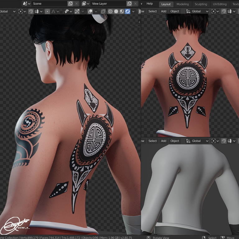Creating Hair and Tattoo for a Dishonored Character