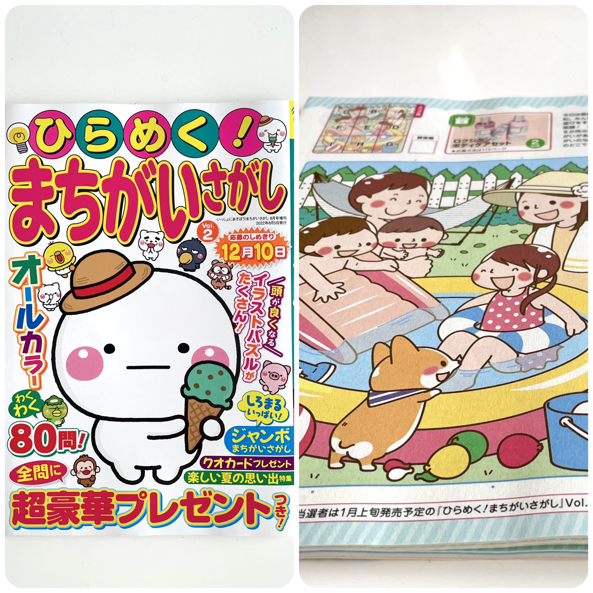 サカモトリエ イラストレーター 株 マガジン マガジン パズルメイト Puzzle Mate 様 ひらめく まちがいさがしvol 2 イラスト制作のお仕事をさせていただきました 今回は親子がお庭でプール遊びをしているまちがいさがしを描いています T