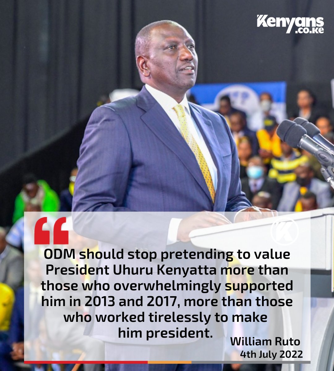 Kenyans's tweet photo. ODM should stop pretending to value President Uhuru - DP Ruto https://t.co/pnfupv5qc5