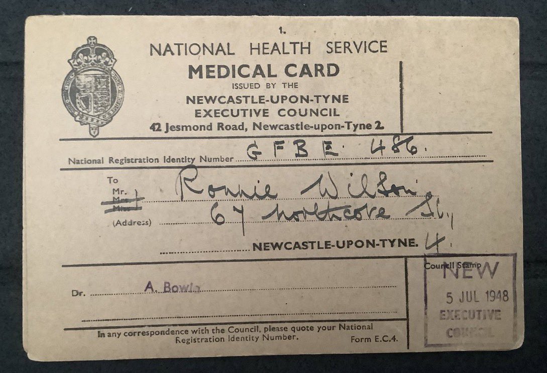 74 years ago today my dad (and millions of others) was living in poverty with no bath, running hot water or inside toilet. With the birth of the NHS he was given this card, and with it amazing free healthcare and the hope of a much better world. #HappyBirthdayNHS
