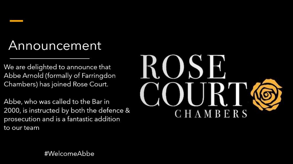 RoseCourtLaw's tweet photo. Welcome aboard Abbe Arnold
#RoseCourtChambers https://t.co/dd8mFWhzYe