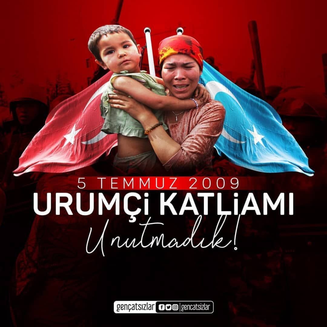 5 Temmuz 2009'da Doğu Türkistan'ın Urumçi kentinde baskı, asimilasyon ve zorla çalıştırılmaya karşılık protesto eden binlerce insan, Çin'in bölgeye gönderdiği 20 bin Çinli asker tarafından katledildi. Soydaşlarımızı rahmetle anıyoruz.

#Urumçi #UrumçiKatliamı #DoğuTürkistan