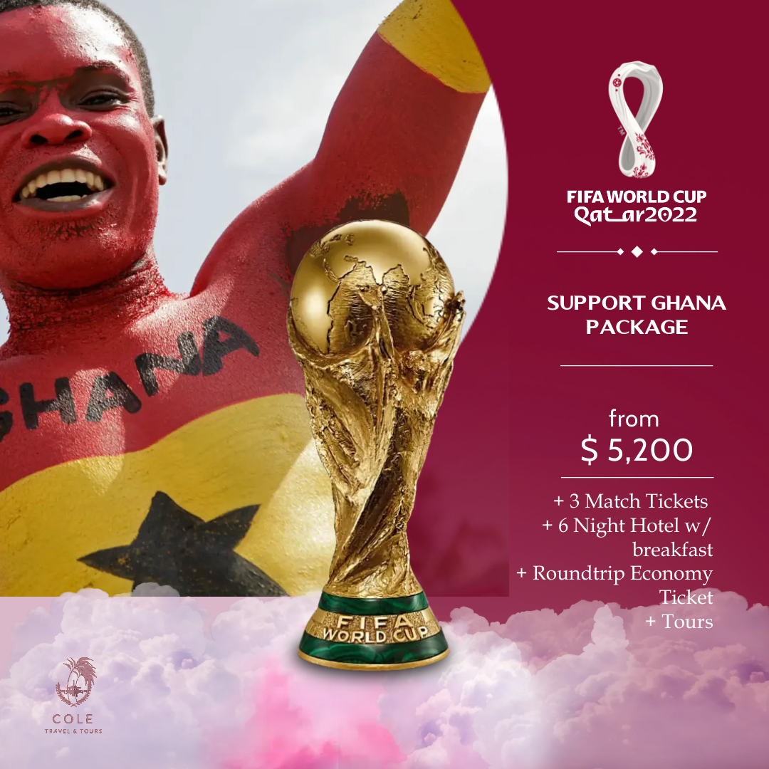 ctt_global's tweet photo. Get this 7 day package that allows you to see Ghana vs Korea, Ghana vs Uruguaya plus an additional match ticket to see any team of your choice, starting from an all inclusive price of $5200.
Dates: 27 Nov -03 Dec 2022

Ready? Book now.
#FifaWorldCup2022 #Qatar2022 https://t.co/ncDTmH4zn5