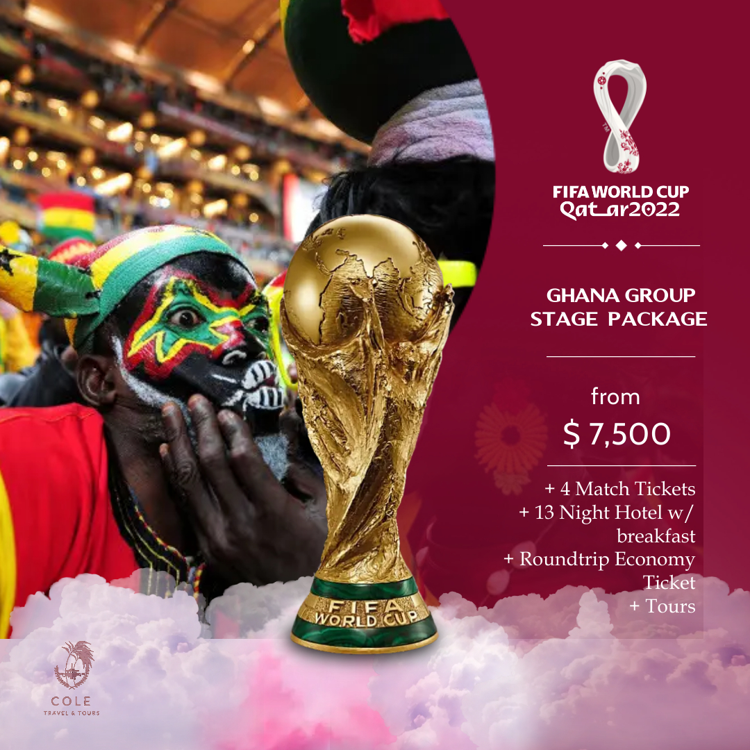 ctt_global's tweet photo. Get this 14 day package that allows you to see all the three matches of Ghana plus an additional match ticket to see any team of your choice, starting from an all inclusive price of $7500.
Dates: 20 Nov- 03 Dec 2022

Ready? Book now.
#FifaWorldCup2022 #Qatar2022 https://t.co/9JZlfNPBRM