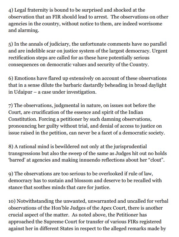 LiveLawIndia's tweet photo. 15 retired judges, 77 retd bureaucrats &amp; 25 retd armed forces officers issue an open statement against the observations made by Justices Surya Kant &amp; JB Pardiwala while hearing #NupurSharma's case in the #SupremeCourt. https://t.co/kcjnjGZOB2