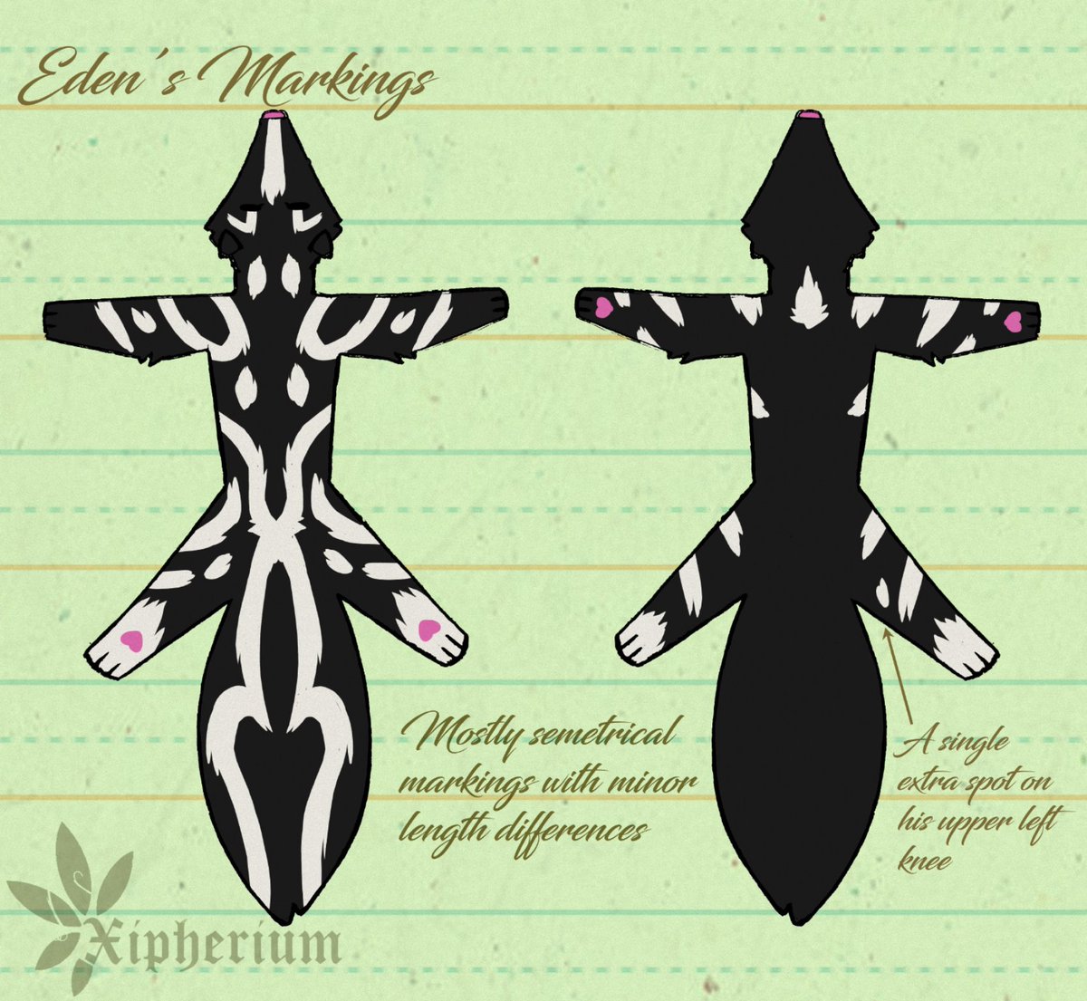 xipherium's tweet photo. A small page detailing the markings for my Skunk Eden.
#xipherium #reference #feral #skunk #spottedskunk #anthro #markings #referencesheet #male https://t.co/UW6B2KCBWD
