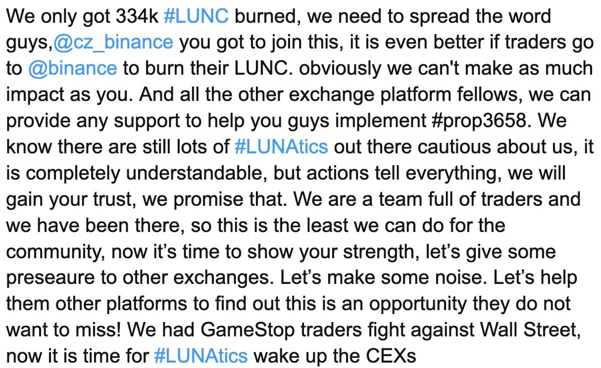 A short speech for the community and the other CEXs. #LUNC #Lunccommunity #CoinInn #coininnluncburn #luncburn #LUNAtics <a href="/binance/">Binance</a> <a href="/kucoincom/">KuCoin</a> <a href="/okx/">OKX</a> <a href="/ftx_app/">FTX App</a> <a href="/cryptocom/">Crypto.com</a> spread this please #Lunccommunity  we can't just stop here