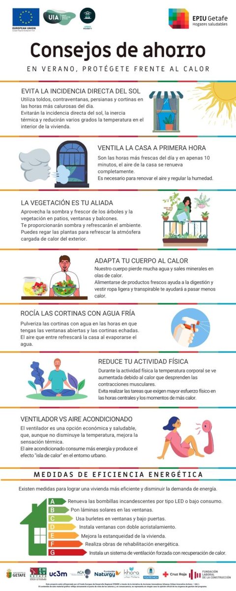 💦🪴🌿Infografía con consejos de ahorro para la estación estival. Vía @ACAmbientales @EpiuGetafe 
🌞#Verano2022
🏡#HogaresSaludables