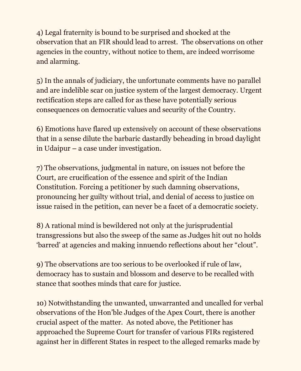 AdityaRajKaul's tweet photo. BIG: 15 retired judges, 77 bureaucrats &amp; 25 veterans of armed forces issue open statement against Supreme Court Justice Surya Kant &amp; Justice JB Pardiwala. “Such outrageous transgressions are without parallel in the annals of Judiciary”, it says while calling comments unfortunate. https://t.co/2xrfePtrEc