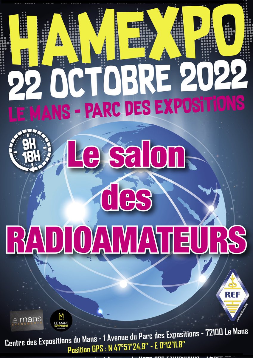 C'est avec un grand plaisir que nous vous retrouverons au #hamexpo2022 qui se tiendra finalement au Mans (72)
Toute l'équipe #F6KFI et l'#ARAS72 sera mobilisée pour l'occasion
73/88
