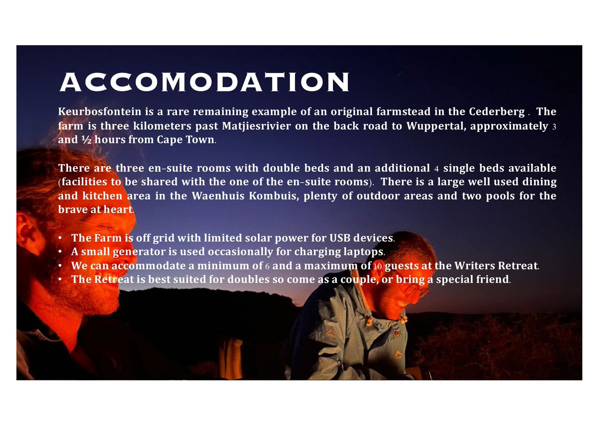 Come EAT * PLAY * WRITE with me and <a href="/JustinBonello/">justin bonello</a> in the Cederberg this Spring. Unique &amp; authentic food &amp; creative writing, farm-based experience in the mountains. Contact via redcederberg.co.za