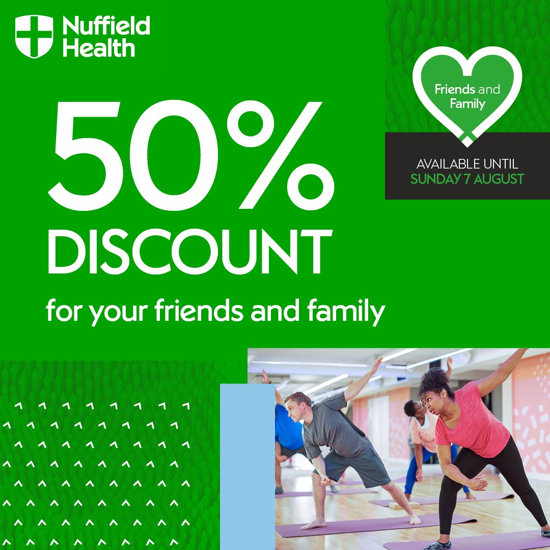 Half price membership for Nuffield Health is back! To qualify you just need to be my friend or family- ask for my employee number to get 50% off!